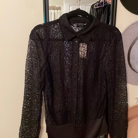 Zara Tops Nwt Zara Lace Bodysuit Poshmark